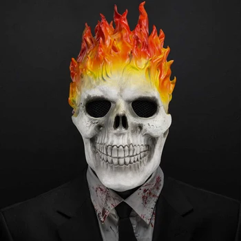 Bulex Halloween Ghost Rider Červený A Modrý Plameň Lebky Maska Horor Ghost Plnú Tvár Latexové Masky Cosplay Kostým, Rekvizity