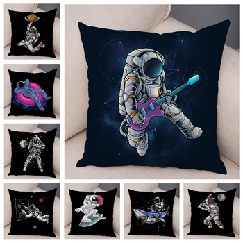 Cartoon Astronaut Športové obliečka na Vankúš Dekor Planet Music Vankúš Mäkký Plyšový Vankúš na Gauč detského Domova, Izba 45x45cm
