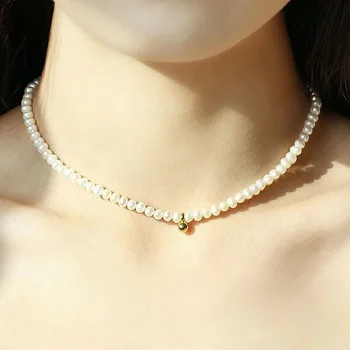 DAXI, Vintage Štýl Jednoduché Pearl Reťazca Choker Náhrdelník Pre Ženy, Svadobné Láska Kovové Embellishment Prívesok Náhrdelník Šperky Celkov