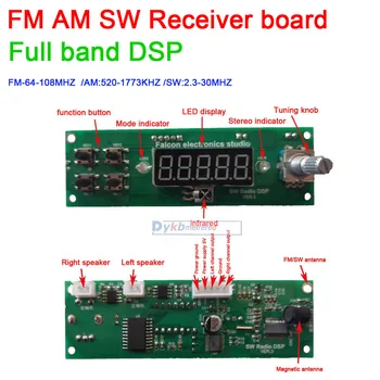 DSP SOM SW FM rádio prijímač, rada modul LED Digitálne ladenie Krátkovlnné full band FM stereo rádio + Diaľkové ovládanie
