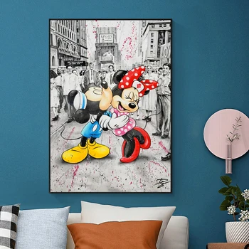 Disney Plagát Storočia Kiss Graffiti Umenie, Maľovanie na Ulici Pop Art DIY Diamond Maľovanie Mickey Minnie Mouse Obrázky Dieťa Izba Dekor