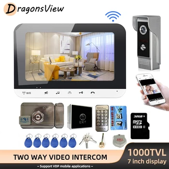 DragonsView Domácej Wifi Intercom Video Dvere Telefón s Elektrického Zámku Bezdrôtový 1000TVL Zvonček Fotoaparát, Záznam Diaľkové Odomknutie IP65