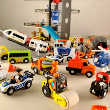 Drevené sledovať hračka scény príslušenstvo malé vlak policajné auto fire truck mestské vozidlo, inžinierske auto kompatibilné značky magnetické auto