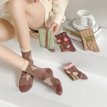 Dámske Ponožky 2022 Nové Jesenné Módne Bežné Pohodlie Zábavné Ponožky Tvorivé Roztomilý Kvet Naberaný Prehrabať Japonský Posádky Ponožky Dievčatá