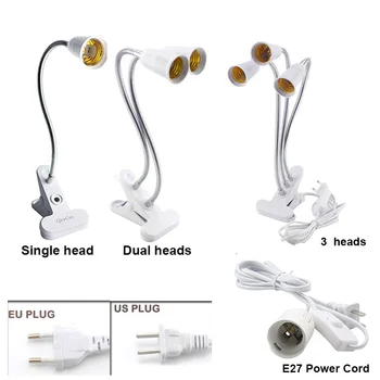 E27 Pätica Flexibilné LED Žiarovky Base Single/Dual/3 Hlavy Clip Držiak, Napájací Kábel vypínač On/Off pre Rastliny Rastú Svetlo