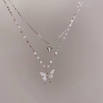 Elegantný Lesklý Náhrdelník pre Ženy, Prívesok Motýľ Náhrdelník Dvojité Clavicle Reťazca Výročie Darček Šperky Collares Para Mujer