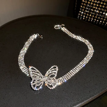 FYUAN Krásny Motýľ Crystal Choker Náhrdelníky pre Ženy Lesk Drahokamu Náhrdelníky Vyhlásenie Príslušenstvo Šperky