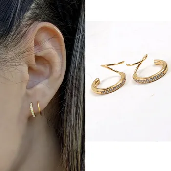 Falošné dvojité piercing hoop náušnice s CZ kamenné točité náušnice pre ženy nehrdzavejúcej ocele minimalistický šperky nikdy nevyblednú šperky
