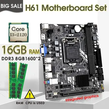 H61 LGA 1155 Doska Set s I3-2120 Procesora a pamäťových modulov DDR3 2*8GB=16GB PC pamäte RAM 1600MHZ Kit Pamäte