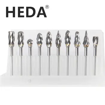 HEDA 10PCS/set 3 mm drieku 6 mm hrubé zub karbidu rotačné súbor dierované na brúsenie dreva, hliníka, frézy