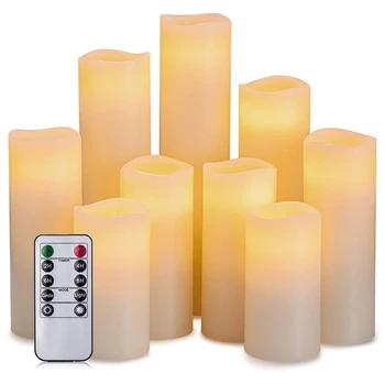 HOT PREDAJ 9Pcs Flameless Elektronické Sviečky Mäkké Blikajúce LED Sviečka S 10 Kľúčových Diaľkové Ovládanie