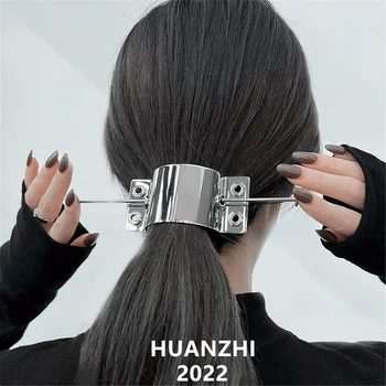 HUANZHI 2022 Nový Punk Jednoduché Hairband Priemysel Nechtov Matica Strieborná farba Kovových Vlasy Palice Pre Ženy, Dievčatá Dizajn Hlavu Príslušenstvo
