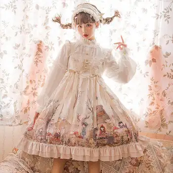 Japonský Vittoria Vintage Lolita OP Šaty Ženy, Sen Lesa Série Tlač Jsk Šaty Dievčatá Kawaii Denne Strany Princezná Vestidos