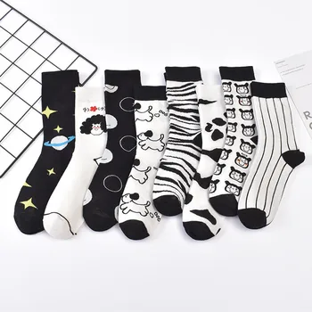 Jarná Móda Ponožky Japonský Krava Čierna a Biela Trieda Kôň Vzor Cute Cat Vzor Polovice Trubice Ponožky