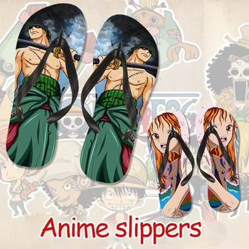 Jeden Kus Anime Cosplay Papuče Luff Roronoa Zoro 3D Vytlačené Hornej Muži Ženy Non-Slip Pláži Flip-Flop Sandále Lete