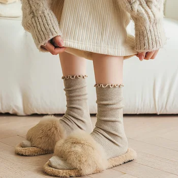 Jeseň winterWarmer ponožky ženy Vlna Cashmere Snehu pribrala teplé ponožky Dámske jednofarebné Curling trubice poschodí ponožky