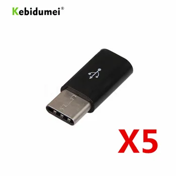 Kebidumei 5 ks Typ C Male Micro USB, mini USB 3.1 5 Pin Žena Prenos Dát Hlavu Adaptér pre Nabíjanie, Synchronizáciu Údajov Prenos