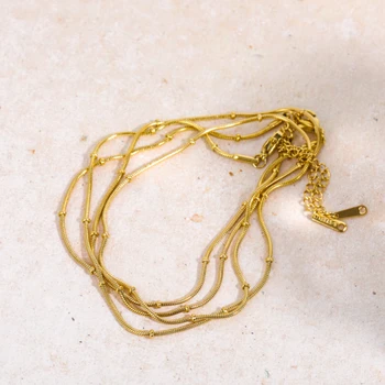Klasické Jednoduché Perličiek Náhrdelník Základného Reťazca Had Kosti Choker Nehrdzavejúcej Ocele Pokovovanie 18K Zlata Ženy Šperky Strany Darček Golier
