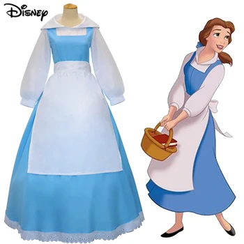 Kráska a Zviera Belle Slúžka Cosplay Kostým Vyhovovali Disney Princezná Modrá Celý Dlhý Rukáv Šaty S-XL Dospelých Halloween Kostým