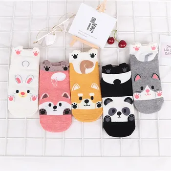 Kórejský Štýl Ženy Zvierat Nízke Ponožky Jar Leto Jeseň Ženy Dámy Farebné Medveď, Líška, Zajac Cartoon Bavlna Krátke Ponožky