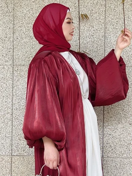 Letné Moslimských Žien Kimono Otvoriť Abaya Dubaj Napodobňované Hodvábna Tkanina Arabčina Islamský Hidžáb Oblečenie Turecko Eleganciu Strana Večer Eid