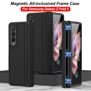 Luxusné Kožené Magnetický Rám Násobne obal Pre Samsung Galaxy Z Zložiť 3 5G Shockproof Ochrany Pevný Kryt Pre Galaxy Z Fold3 Prípade