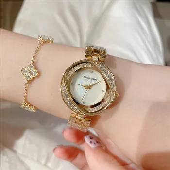 Luxusné Zlaté Hodinky Ženy Hodinky Top Značky Crystal Dámske Ležérne Quartz Hodinky Oceľové dámske Náramkové hodinky Montre Femme Relogio