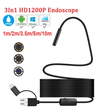 Mini Kamera 3in1 Endoskopu HD 1200P 5M Pevného Pružné Trubice Mirco USB Typ-C Borescope Video Inšpekcie pre Android Auto Endoskopu