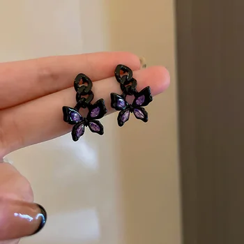 Módne Čierne Náušnice Vintage Štýl, Fialová Crystal Motýľ Earings Pre Ženy 2022 Nové Šperky