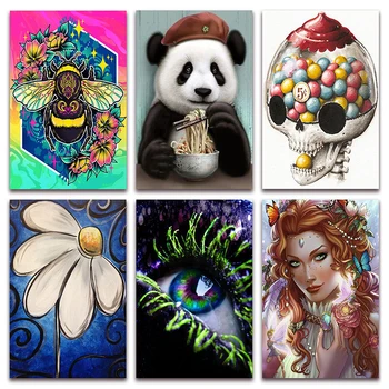 Nové Úplné Diamond maľovanie mozaiky výšivky Bee Panda Lebky Kvet Krásy Motýľ Pes, Medveď, Zajac Cross stitch Domova E216