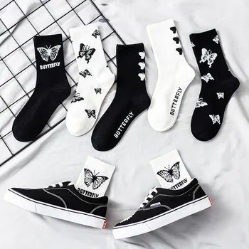 Nový Trend Motýľ Ponožky Biele Ženy Streetwear Harajuku Ženy Posádky Bavlnené Ponožky Veľkosť 35-42 Lolita Hip-hop Skateboard JK Ponožky