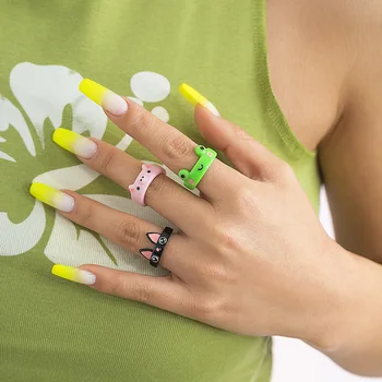 Nový kórejský Módne Macarons Zvierat Akrylové Živice Prstene pre Ženy, Dievčatá Roztomilý Geometrické Kolo Krúžok Strany, Šperky, Doplnky, Darčeky