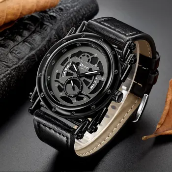Oulm 3399 Nové Vojenské Hodinky Jedinečný Kalendár Quartz Hodiny Muž Kožený Remienok náramkové hodinky pánske Luxusné Hodinky Značky