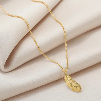 Pozlátené Pierko Náhrdelník Prívesok pre Women2021 Nové Šperky Titánové Ocele Náhrdelník Luxusné Choker kórejský Elegantné Veľkoobchod