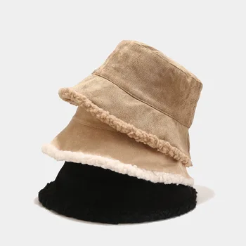 Pribrala Dve Bočné Reverzibilné Curduroy Vedierko Hat pre Mužov, Ženy Teplé Rybár Klobúk Panama Bob Klobúk Jeseň Jeseň Zima Chapeu