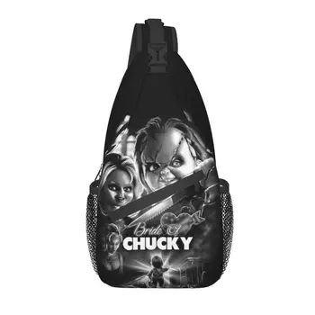Prispôsobený Nevesta Chucky Kožená Taška pre Mužov Cool Vrah Bábika Chucky Ramenný Hrudníka Crossbody Batoh Cyklistika, Camping Daypack