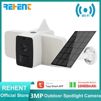 REHENT Tuya 3MP, WiFi, Pozornosti Batérie Fotoaparátu PIR detektor Pohybu Zabezpečenia Bezdrôtovej Vonkajšie Slnečné Floodlight IP Kamery