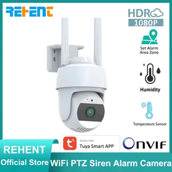 REHENT Tuya Smart 1080P ONVIF Bezdrôtový WiFi Vonkajšie PTZ Siréna Biele Svetlo, Alarm Bezpečnostné CCTV Kamera s Teplota Vlhkosť vzduchu