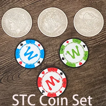 STC Súbor Mincí Kúzla Mince Zmeniť Preniknúť Magia zblízka Ilúzie Trik Rekvizity Vynásobením Strieborné Mince na Čip Magica