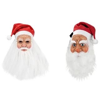 Santa Maska Pre Dospelých Latex Vianočné Masky Pre Ženy Priedušná Latexová Santa Claus Otec Maska S Red Hat Dlhé Biele Fúzy