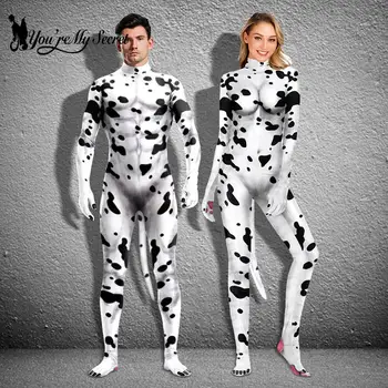 [Si Moje Tajné] Tvorivé Zentai 3D Zvieratá, Kravy Vzor Tlače Cosplay Kostým celého Tela Jumpsuit Bodywear S Chvost
