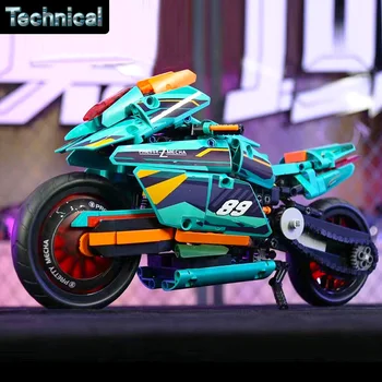 Technické Cyberpunk Zelená Motocykel Motorke Lokomotíva MY88017 Moc High-Tech Modulárny Tehly Model Stavebné Bloky Hračka 669pcs