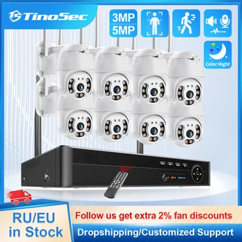 TinoSec 3MP 5MP WiFi kamerového Systému, 8CH H. 265 PTZ Kamery Humanoidný Zistené Auto Tracking Farebné Noc Bezpečnostný Dohľad Auta
