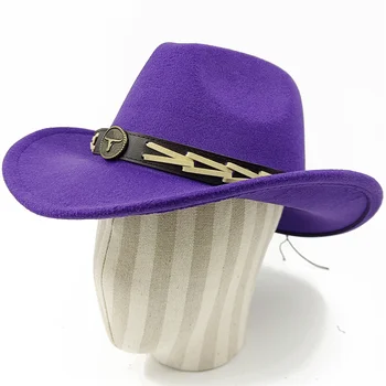 Tmavo fialové Kovbojský Klobúk New Jazz Rytier klobúk kovbojský klobúk monochromatické plstený klobúk mužov a žien veľký vonkajší okraj klobúka