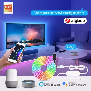 Tuya Zigbee 3.0 USB Led Pás Svetla 5050 RGB RGBW Smart TV Led Podsvietenie 5V Led Pásky Pracovať S Zigbee Hub/ Alexa /Domovská stránka Google