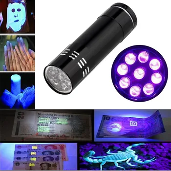 UV Svetlo Baterky Lampy Super Mini 9 LED Baterka Black Ultrafialové Svetlo Super Mini Hliníkové UV Svetlo, Pochodeň na Čítanie