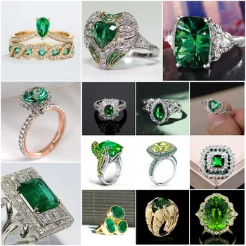 Veľké Zelené Kamenný Kruh Pre Ženy Svadobný Dar Luxusné Šperky Cubic Zirconia Farba Krúžok Bague Femme Anillos Mujer Z5X873