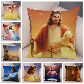 Vintage Ježiša Krista Vankúš na Gauč Domova Farebné Kreslené Krista Spasiteľa Vankúš Mäkký Plyšový Vankúš 45x45cm
