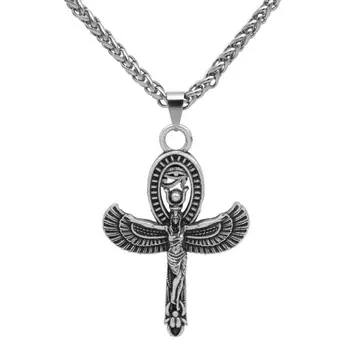 Vintage Starovekých Egyptských Krídla Bohyne Náhrdelník Šperky Horus Ankh Prívesok je Vhodný pre Mužov Amulet Príslušenstvo