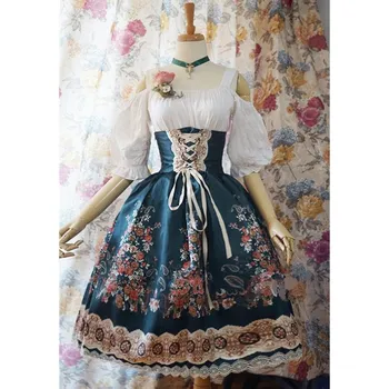 Vintage Ženy Šaty Letné Cosplay Vestido Lolita Tlač Sladké Vysoký Pás Dlhý Rukáv Viktoriánskej Stredoveké Gotické Oblečenie S-5XL